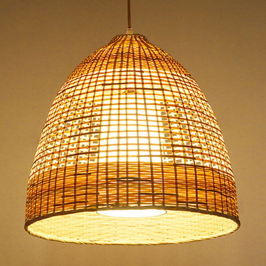 Hand-Twisted Bell Ceiling Pendant Chinese Bamboo Single Living Room Hanging Lamp in Beige, 16"/19.5" Width Clearhalo 'Ceiling Lights' 'Modern Pendants' 'Modern' 'Pendant Lights' 'Pendants' Lighting' 1958695