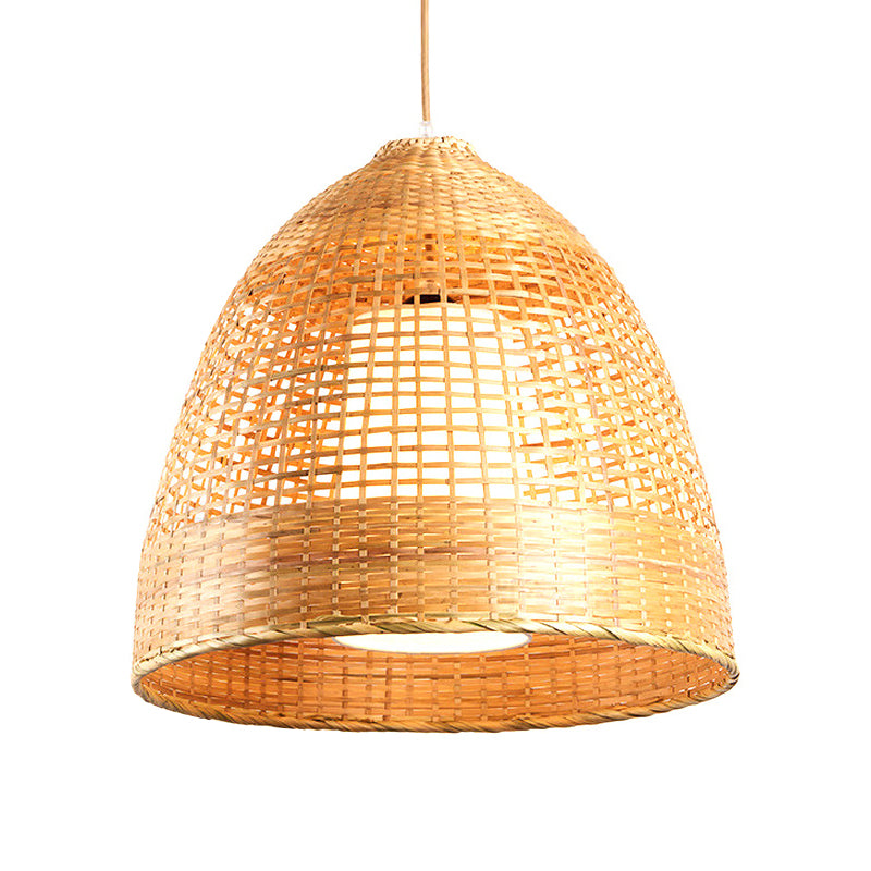 Hand-Twisted Bell Ceiling Pendant Chinese Bamboo Single Living Room Hanging Lamp in Beige, 16"/19.5" Width Clearhalo 'Ceiling Lights' 'Modern Pendants' 'Modern' 'Pendant Lights' 'Pendants' Lighting' 1958696