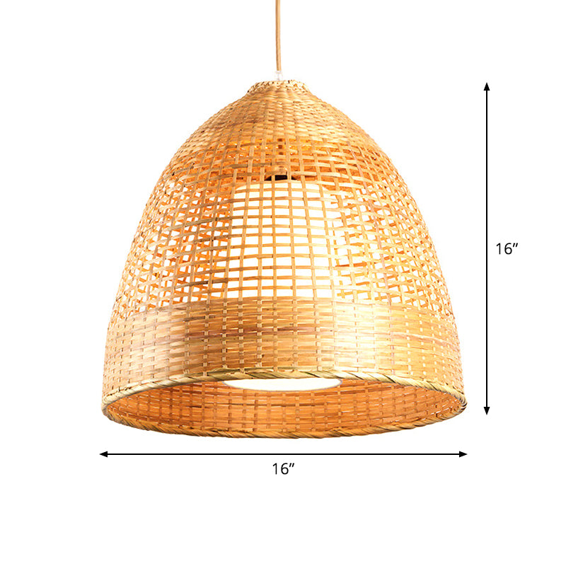 Hand-Twisted Bell Ceiling Pendant Chinese Bamboo Single Living Room Hanging Lamp in Beige, 16"/19.5" Width Clearhalo 'Ceiling Lights' 'Modern Pendants' 'Modern' 'Pendant Lights' 'Pendants' Lighting' 1958697