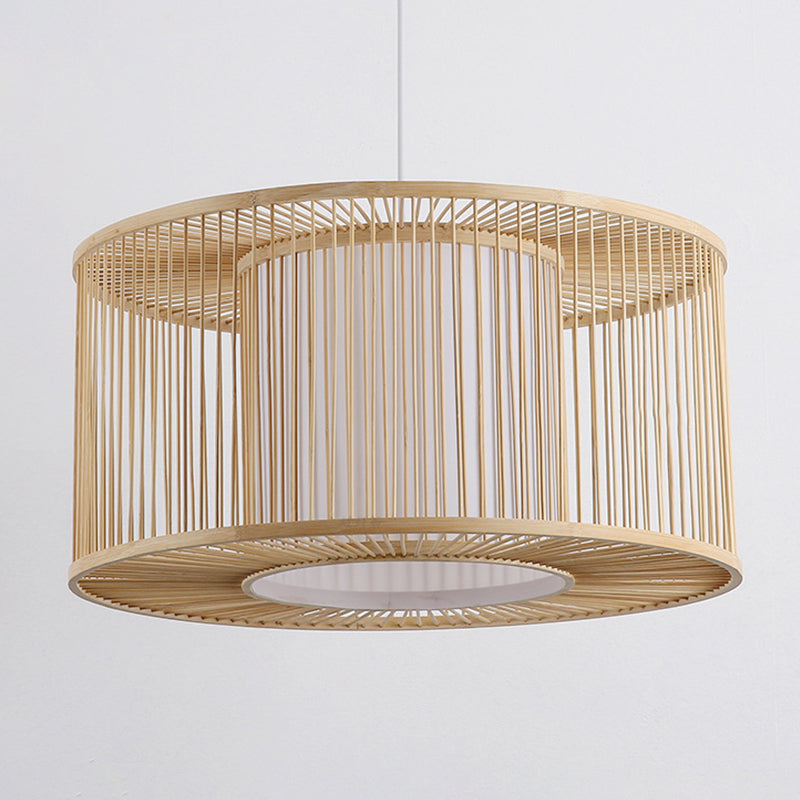 1-Light Kitchen Bar Pendulum Light Asia Beige Hanging Pendant with Drum Bamboo Shade, 16"/19.5"/23.5" W Beige Clearhalo 'Ceiling Lights' 'Modern Pendants' 'Modern' 'Pendant Lights' 'Pendants' Lighting' 1958699