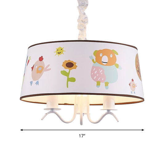 Fabric Drum Chandelier with Cute Animal Kindergarten Kids Pendant Light in White Clearhalo 'Ceiling Lights' 'Chandeliers' Lighting' options 195869
