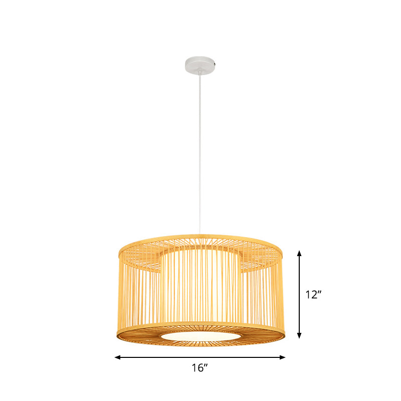 1-Light Kitchen Bar Pendulum Light Asia Beige Hanging Pendant with Drum Bamboo Shade, 16"/19.5"/23.5" W Clearhalo 'Ceiling Lights' 'Modern Pendants' 'Modern' 'Pendant Lights' 'Pendants' Lighting' 1958702