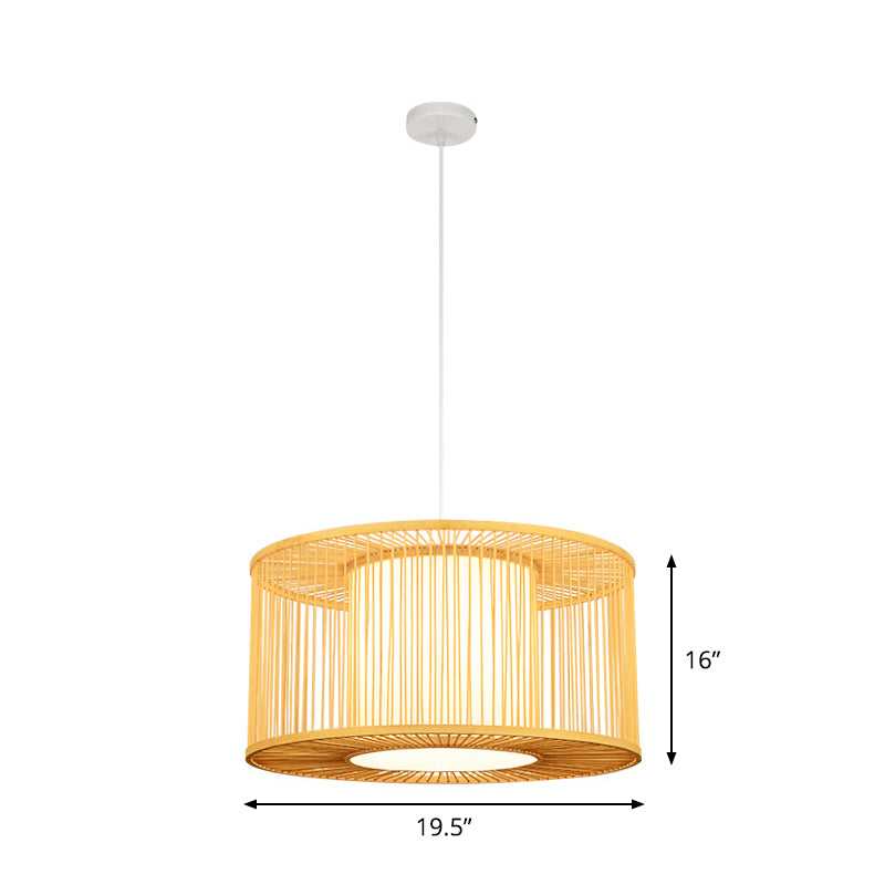 1-Light Kitchen Bar Pendulum Light Asia Beige Hanging Pendant with Drum Bamboo Shade, 16"/19.5"/23.5" W Clearhalo 'Ceiling Lights' 'Modern Pendants' 'Modern' 'Pendant Lights' 'Pendants' Lighting' 1958703