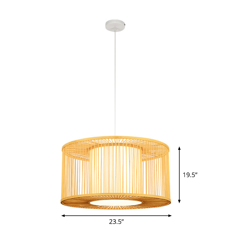 1-Light Kitchen Bar Pendulum Light Asia Beige Hanging Pendant with Drum Bamboo Shade, 16"/19.5"/23.5" W Clearhalo 'Ceiling Lights' 'Modern Pendants' 'Modern' 'Pendant Lights' 'Pendants' Lighting' 1958704