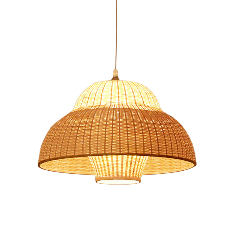 Chinese Gourd/Basket Shaped Drop Pendant Bamboo Woven Single-Bulb Dining Room Suspension Lamp in Beige Beige D Clearhalo 'Ceiling Lights' 'Modern Pendants' 'Modern' 'Pendant Lights' 'Pendants' Lighting' 1958710