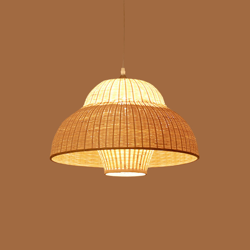 Chinese Gourd/Basket Shaped Drop Pendant Bamboo Woven Single-Bulb Dining Room Suspension Lamp in Beige Clearhalo 'Ceiling Lights' 'Modern Pendants' 'Modern' 'Pendant Lights' 'Pendants' Lighting' 1958711