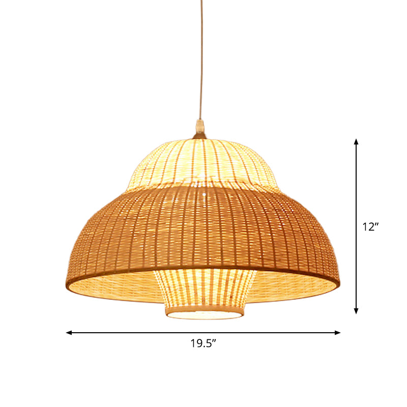Chinese Gourd/Basket Shaped Drop Pendant Bamboo Woven Single-Bulb Dining Room Suspension Lamp in Beige Clearhalo 'Ceiling Lights' 'Modern Pendants' 'Modern' 'Pendant Lights' 'Pendants' Lighting' 1958712