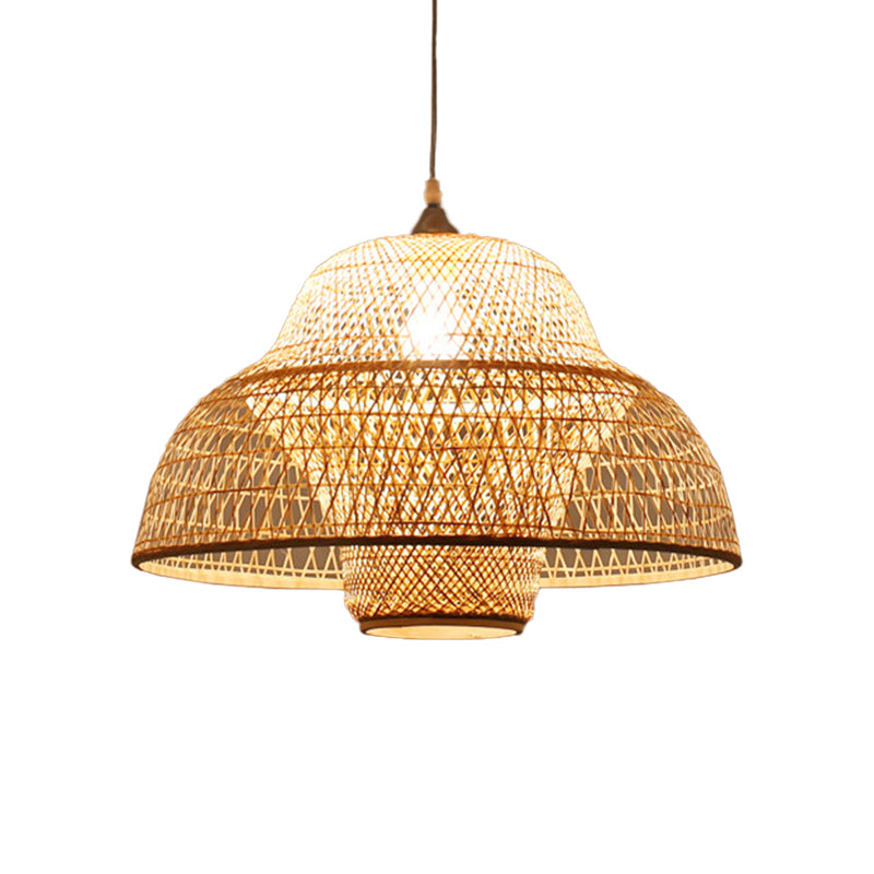 Chinese Gourd/Basket Shaped Drop Pendant Bamboo Woven Single-Bulb Dining Room Suspension Lamp in Beige Beige C Clearhalo 'Ceiling Lights' 'Modern Pendants' 'Modern' 'Pendant Lights' 'Pendants' Lighting' 1958713