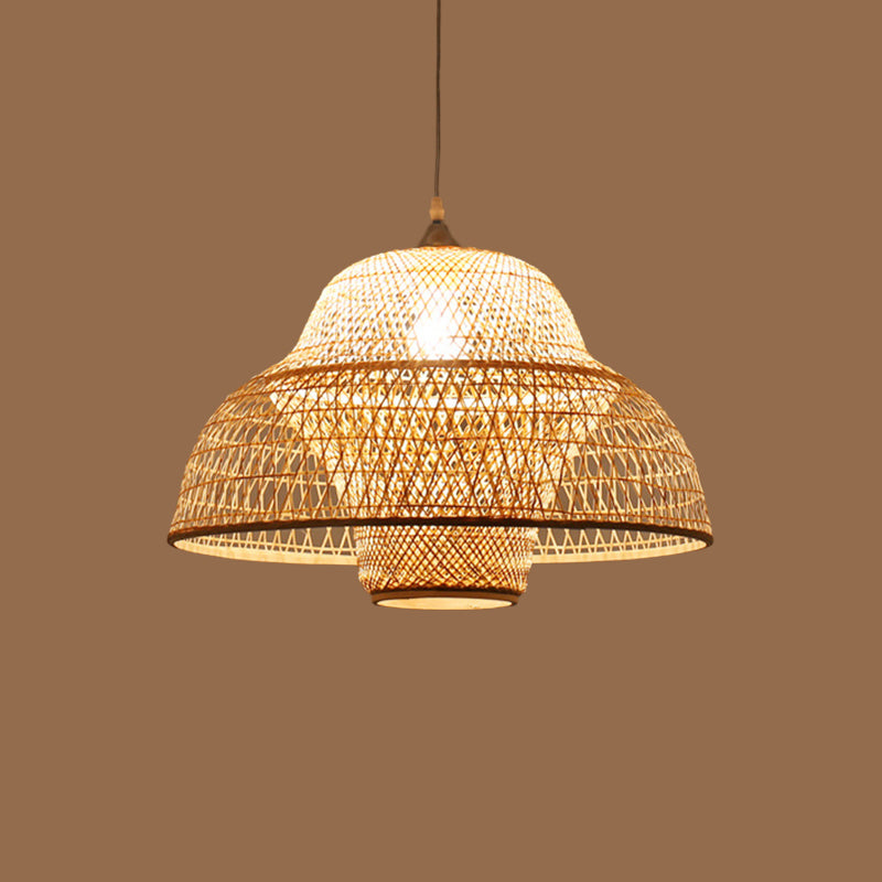 Chinese Gourd/Basket Shaped Drop Pendant Bamboo Woven Single-Bulb Dining Room Suspension Lamp in Beige Clearhalo 'Ceiling Lights' 'Modern Pendants' 'Modern' 'Pendant Lights' 'Pendants' Lighting' 1958714