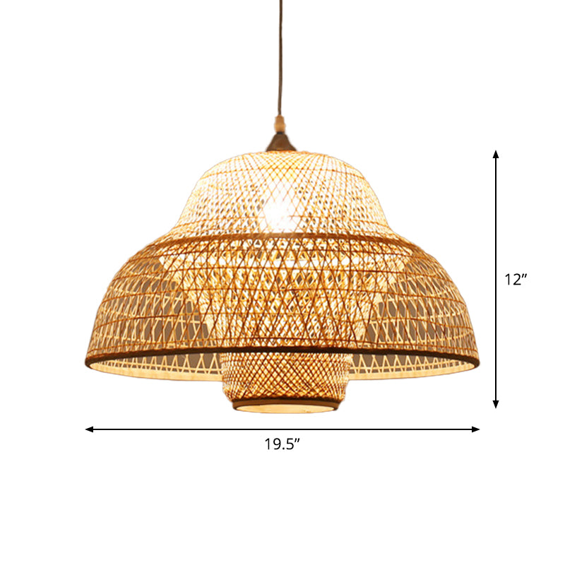 Chinese Gourd/Basket Shaped Drop Pendant Bamboo Woven Single-Bulb Dining Room Suspension Lamp in Beige Clearhalo 'Ceiling Lights' 'Modern Pendants' 'Modern' 'Pendant Lights' 'Pendants' Lighting' 1958715