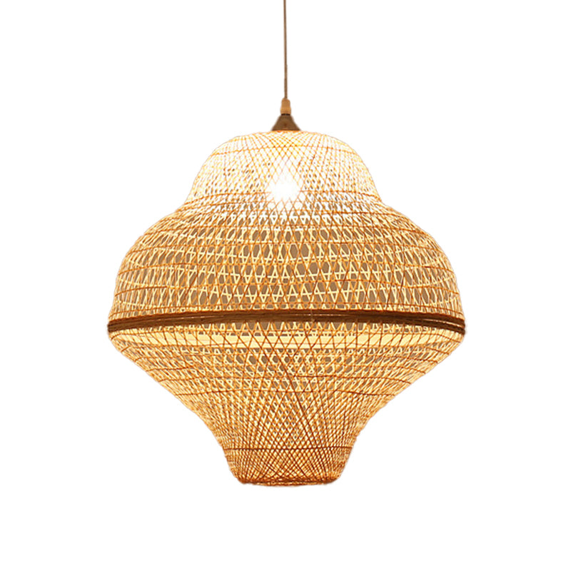 Chinese Gourd/Basket Shaped Drop Pendant Bamboo Woven Single-Bulb Dining Room Suspension Lamp in Beige Beige A Clearhalo 'Ceiling Lights' 'Modern Pendants' 'Modern' 'Pendant Lights' 'Pendants' Lighting' 1958716