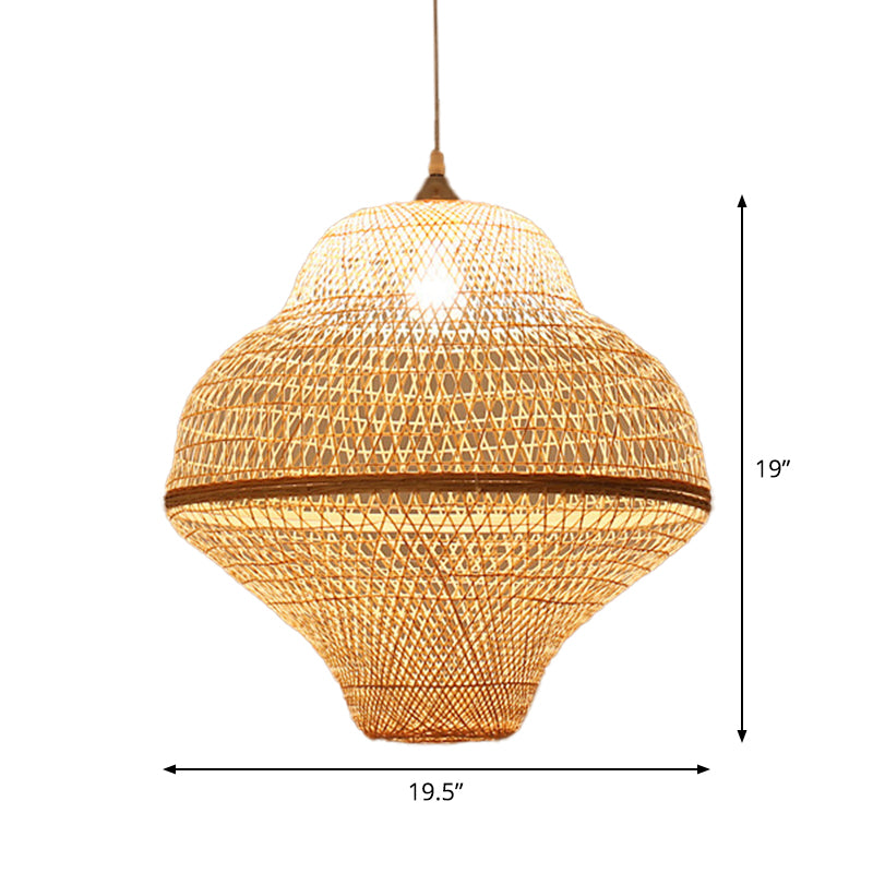 Chinese Gourd/Basket Shaped Drop Pendant Bamboo Woven Single-Bulb Dining Room Suspension Lamp in Beige Clearhalo 'Ceiling Lights' 'Modern Pendants' 'Modern' 'Pendant Lights' 'Pendants' Lighting' 1958718