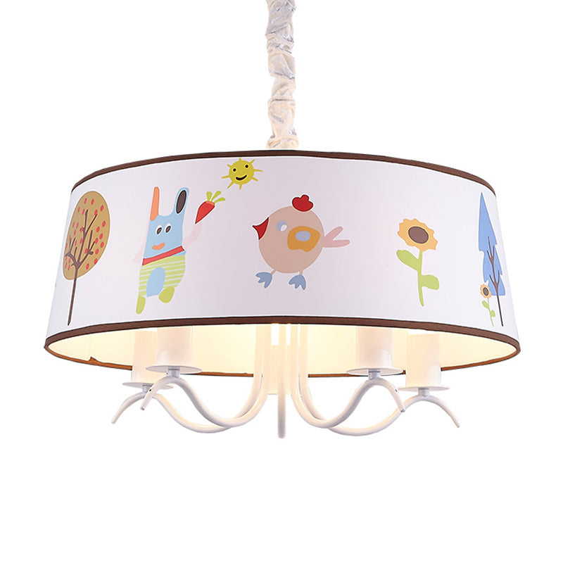 Fabric Drum Chandelier with Cute Animal Kindergarten Kids Pendant Light in White Clearhalo 'Ceiling Lights' 'Chandeliers' Lighting' options 195872