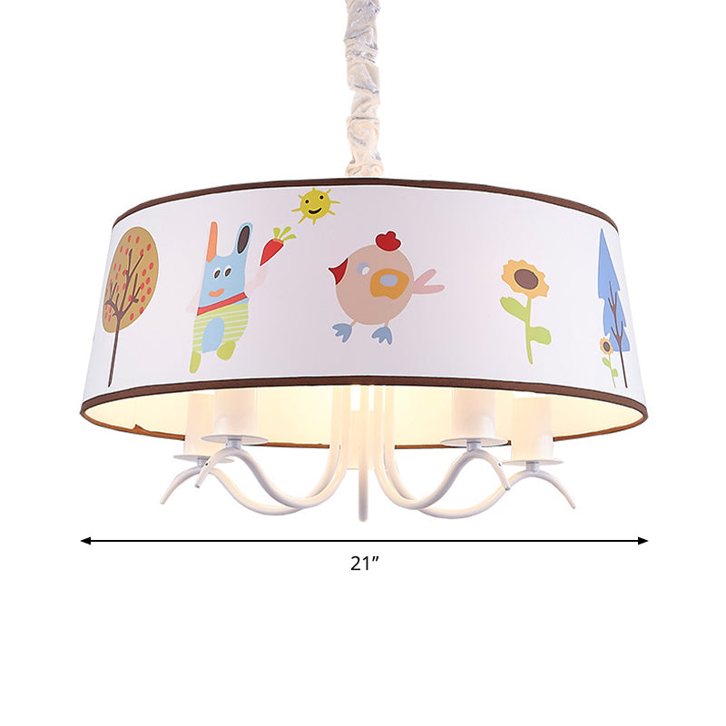 Fabric Drum Chandelier with Cute Animal Kindergarten Kids Pendant Light in White Clearhalo 'Ceiling Lights' 'Chandeliers' Lighting' options 195873