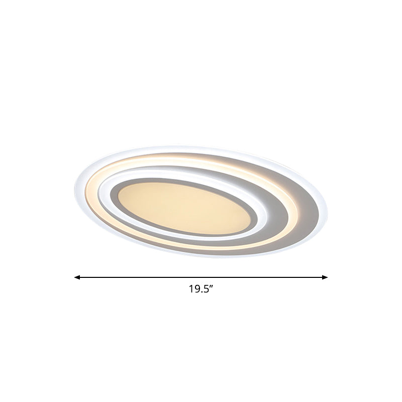 Acrylic Elliptical Flush Mount Lighting Modern White Surface Mounted LED Ceiling Light, 19.5"/23.5"/39" Wide Clearhalo 'Ceiling Lights' 'Close To Ceiling Lights' 'Close to ceiling' 'Flush mount' Lighting' 1958766