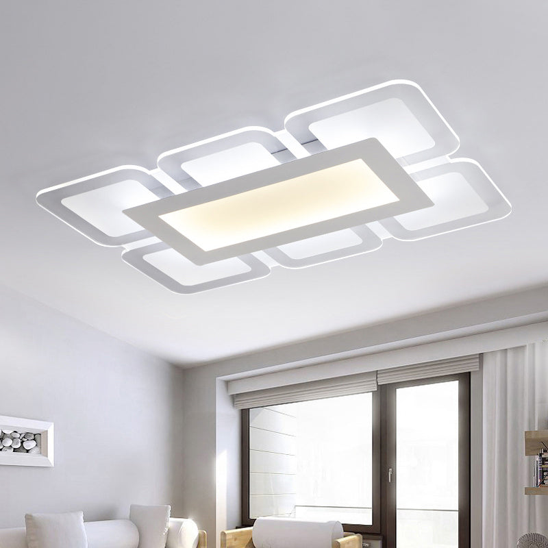 Square/Rectangle Flower Flush Light Simple Acrylic Bedroom LED Ceiling Flushmount Lamp in White, 16"/23.5"/47" W White Clearhalo 'Ceiling Lights' 'Close To Ceiling Lights' 'Close to ceiling' 'Flush mount' Lighting' 1958770