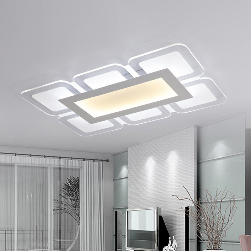 Square/Rectangle Flower Flush Light Simple Acrylic Bedroom LED Ceiling Flushmount Lamp in White, 16"/23.5"/47" W Clearhalo 'Ceiling Lights' 'Close To Ceiling Lights' 'Close to ceiling' 'Flush mount' Lighting' 1958771