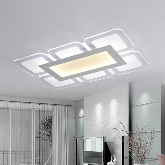 Square/Rectangle Flower Flush Light Simple Acrylic Bedroom LED Ceiling Flushmount Lamp in White, 16"/23.5"/47" W Clearhalo 'Ceiling Lights' 'Close To Ceiling Lights' 'Close to ceiling' 'Flush mount' Lighting' 1958771