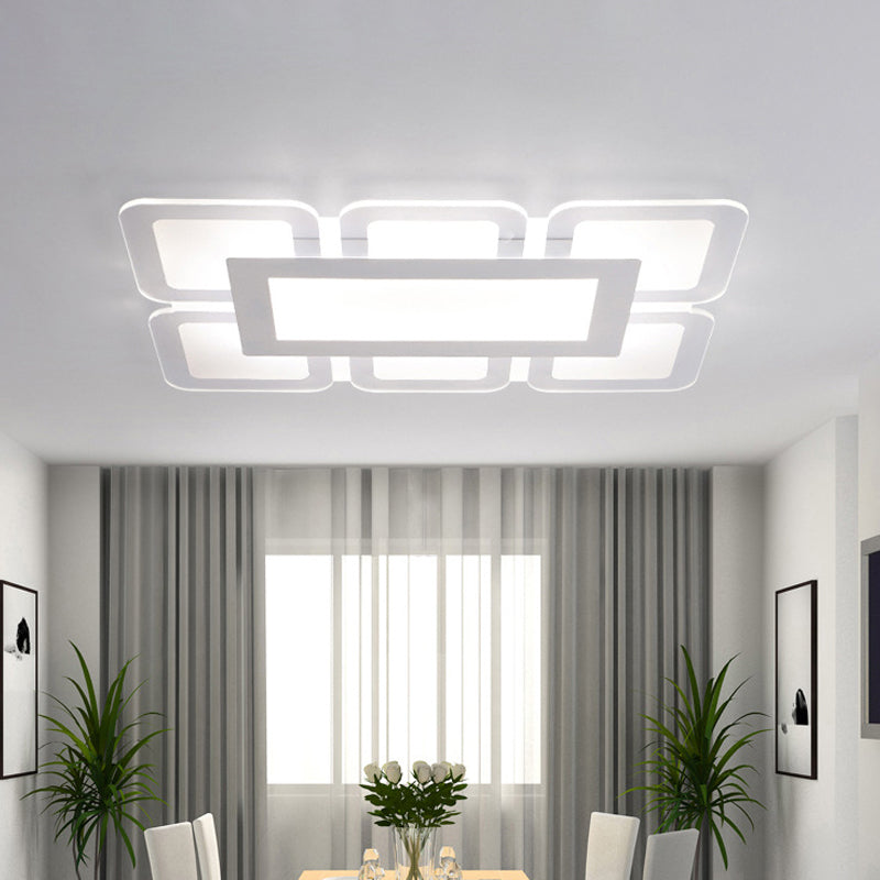 Square/Rectangle Flower Flush Light Simple Acrylic Bedroom LED Ceiling Flushmount Lamp in White, 16"/23.5"/47" W Clearhalo 'Ceiling Lights' 'Close To Ceiling Lights' 'Close to ceiling' 'Flush mount' Lighting' 1958772