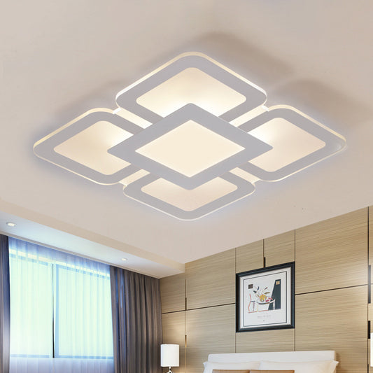 Square/Rectangle Flower Flush Light Simple Acrylic Bedroom LED Ceiling Flushmount Lamp in White, 16"/23.5"/47" W White Clearhalo 'Ceiling Lights' 'Close To Ceiling Lights' 'Close to ceiling' 'Flush mount' Lighting' 1958777