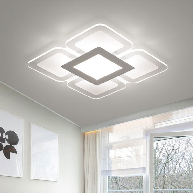 Square/Rectangle Flower Flush Light Simple Acrylic Bedroom LED Ceiling Flushmount Lamp in White, 16"/23.5"/47" W Clearhalo 'Ceiling Lights' 'Close To Ceiling Lights' 'Close to ceiling' 'Flush mount' Lighting' 1958778