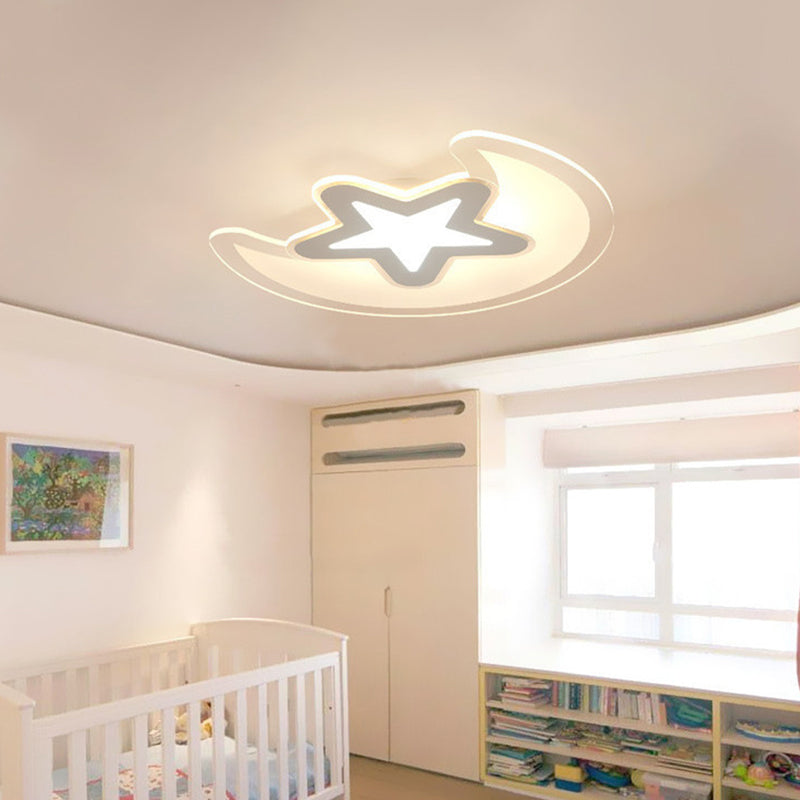 White Crescent and Star Flushmount Minimalistic 16.5"/20.5"/24.5" Wide LED Acrylic Ceiling Mount Light in Warm/White Light White Clearhalo 'Ceiling Lights' 'Close To Ceiling Lights' 'Close to ceiling' 'Flush mount' Lighting' 1958784