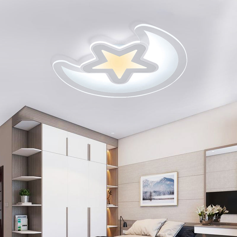 White Crescent and Star Flushmount Minimalistic 16.5"/20.5"/24.5" Wide LED Acrylic Ceiling Mount Light in Warm/White Light Clearhalo 'Ceiling Lights' 'Close To Ceiling Lights' 'Close to ceiling' 'Flush mount' Lighting' 1958785