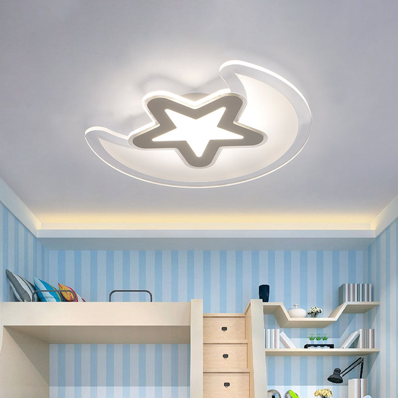 White Crescent and Star Flushmount Minimalistic 16.5"/20.5"/24.5" Wide LED Acrylic Ceiling Mount Light in Warm/White Light Clearhalo 'Ceiling Lights' 'Close To Ceiling Lights' 'Close to ceiling' 'Flush mount' Lighting' 1958786