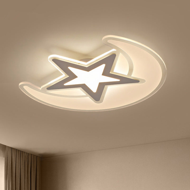 Moon and Star LED Ceiling Lighting Nordic Acrylic White Flush Mount Lamp in Warm/White Light, 16.5"/20.5"/31" W White Clearhalo 'Ceiling Lights' 'Close To Ceiling Lights' 'Close to ceiling' 'Flush mount' Lighting' 1958803
