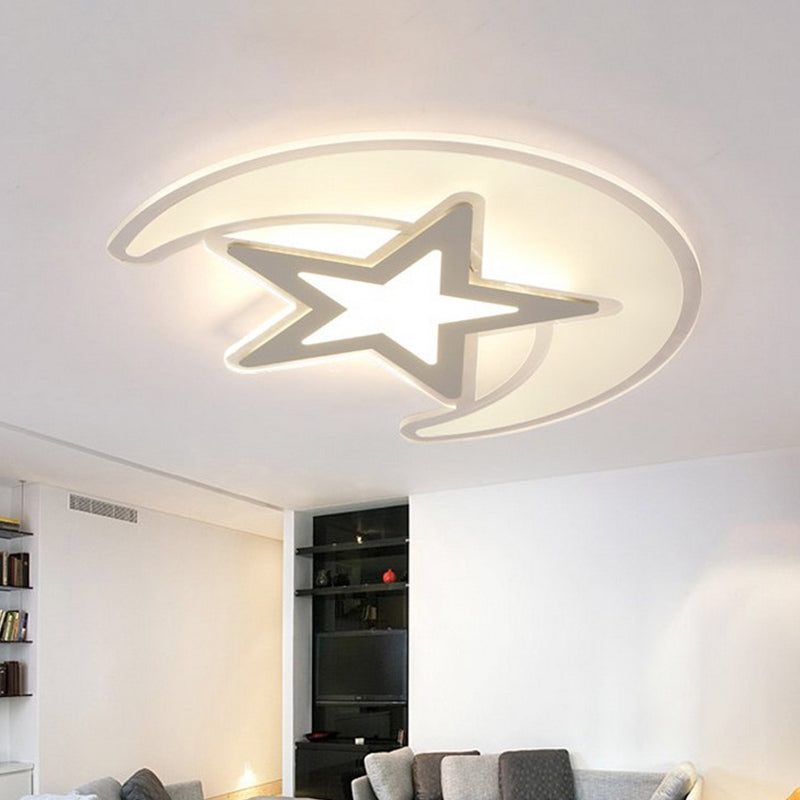 Moon and Star LED Ceiling Lighting Nordic Acrylic White Flush Mount Lamp in Warm/White Light, 16.5"/20.5"/31" W Clearhalo 'Ceiling Lights' 'Close To Ceiling Lights' 'Close to ceiling' 'Flush mount' Lighting' 1958804
