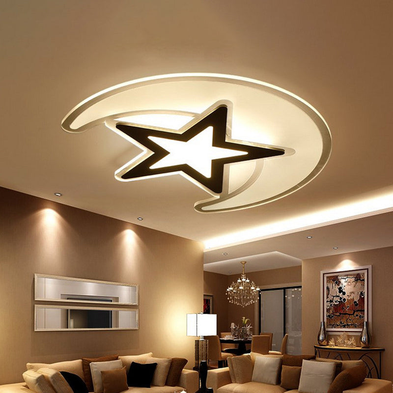 Moon and Star LED Ceiling Lighting Nordic Acrylic White Flush Mount Lamp in Warm/White Light, 16.5"/20.5"/31" W Clearhalo 'Ceiling Lights' 'Close To Ceiling Lights' 'Close to ceiling' 'Flush mount' Lighting' 1958805