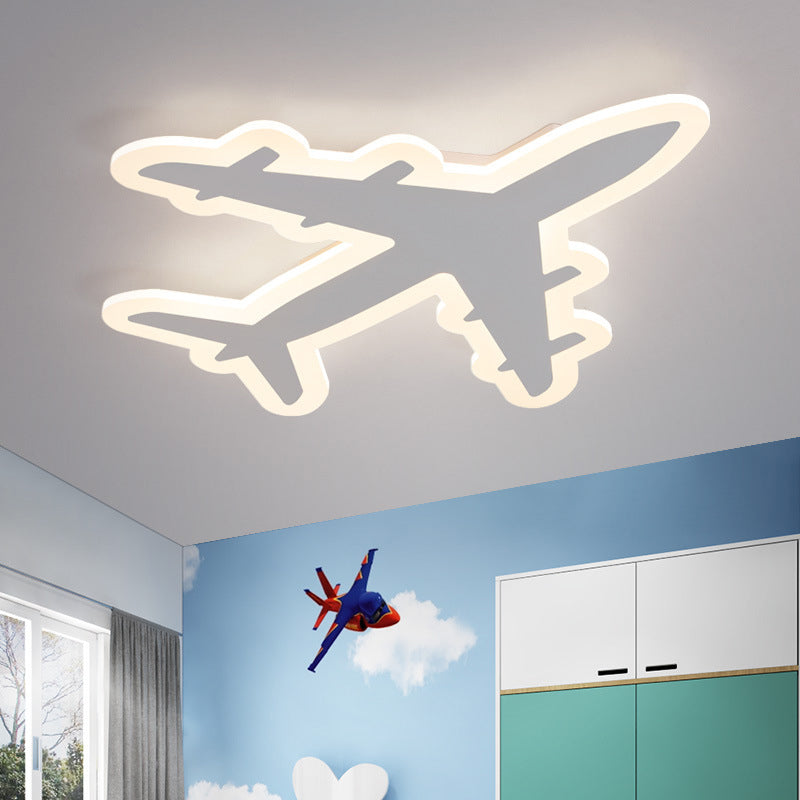 Kids Aircraft Flush Mount Ceiling Light Acrylic Childrens Bedroom LED Flushmount Lighting in Warm/White Light, 12"/19.5"/23.5" Wide White Clearhalo 'Ceiling Lights' 'Close To Ceiling Lights' 'Close to ceiling' 'Flush mount' Lighting' 1958811