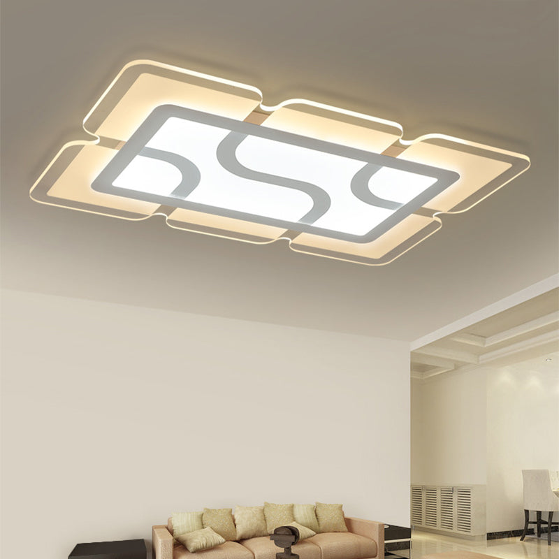 16.5"/35.5"/47" W Modern LED Flush Light Fixture White Square/Rectangle Ultrathin Close to Ceiling Light with Acrylic Shade Clearhalo 'Ceiling Lights' 'Close To Ceiling Lights' 'Close to ceiling' 'Flush mount' Lighting' 1958851