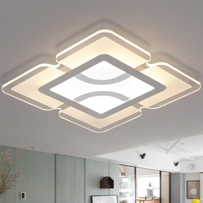 16.5"/35.5"/47" W Modern LED Flush Light Fixture White Square/Rectangle Ultrathin Close to Ceiling Light with Acrylic Shade White Clearhalo 'Ceiling Lights' 'Close To Ceiling Lights' 'Close to ceiling' 'Flush mount' Lighting' 1958855