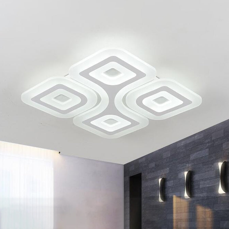 White Square/Rectangle Ceiling Flush Mount Modern 19.5"/23.5"/35.5" Wide LED Acrylic Flush Light with Grid Design, Warm/White Light Clearhalo 'Ceiling Lights' 'Close To Ceiling Lights' 'Close to ceiling' 'Flush mount' Lighting' 1958869