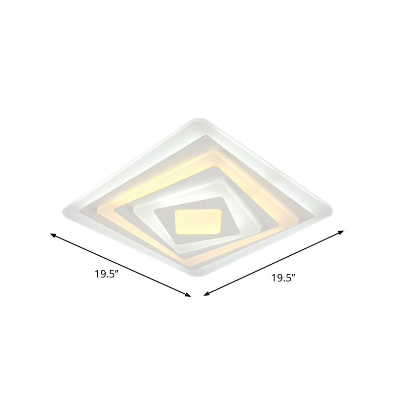 Square/Rectangle Thin LED Ceiling Fixture Contemporary Acrylic White Spiral Design Flush Mount Lamp in Warm/White Light, 19.5"/35.5"/47" W Clearhalo 'Ceiling Lights' 'Close To Ceiling Lights' 'Close to ceiling' 'Flush mount' Lighting' 1958883
