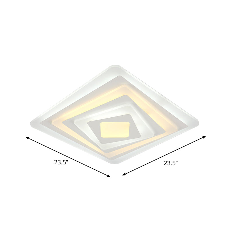Square/Rectangle Thin LED Ceiling Fixture Contemporary Acrylic White Spiral Design Flush Mount Lamp in Warm/White Light, 19.5"/35.5"/47" W Clearhalo 'Ceiling Lights' 'Close To Ceiling Lights' 'Close to ceiling' 'Flush mount' Lighting' 1958884