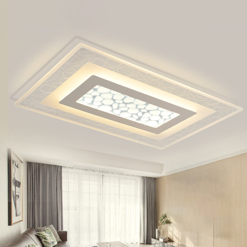 Thinnest Round/Square/Rectangle Ceiling Light Minimalist Acrylic Bedroom Small/Large LED Flush-Mount Light Fixture with Pebble Pattern in White White Rectangle Clearhalo 'Ceiling Lights' 'Close To Ceiling Lights' 'Close to ceiling' 'Flush mount' Lighting' 1958897