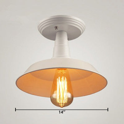 1 Head Metallic Ceiling Mounted Light Industrial White Barn Shade Balcony Semi Mount Lighting, 10"/14" Width Clearhalo 'Ceiling Lights' 'Close To Ceiling Lights' 'Close to ceiling' 'Semi-flushmount' Lighting' 19588