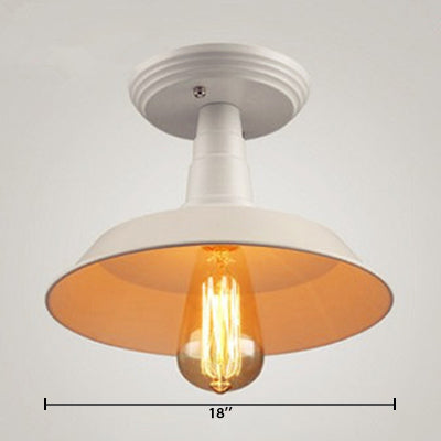 1 Head Metallic Ceiling Mounted Light Industrial White Barn Shade Balcony Semi Mount Lighting, 10"/14" Width Clearhalo 'Ceiling Lights' 'Close To Ceiling Lights' 'Close to ceiling' 'Semi-flushmount' Lighting' 19589