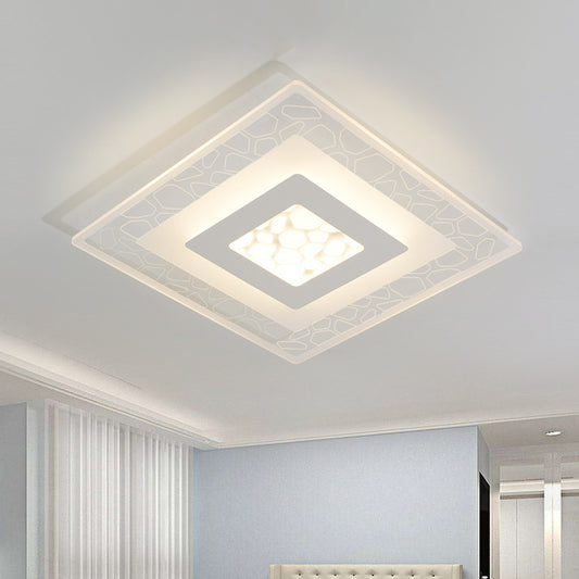 Thinnest Round/Square/Rectangle Ceiling Light Minimalist Acrylic Bedroom Small/Large LED Flush-Mount Light Fixture with Pebble Pattern in White White Square Clearhalo 'Ceiling Lights' 'Close To Ceiling Lights' 'Close to ceiling' 'Flush mount' Lighting' 1958903