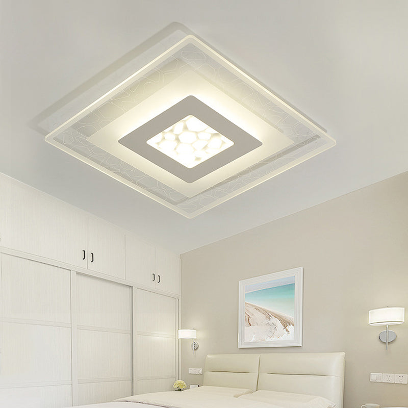 Thinnest Round/Square/Rectangle Ceiling Light Minimalist Acrylic Bedroom Small/Large LED Flush-Mount Light Fixture with Pebble Pattern in White Clearhalo 'Ceiling Lights' 'Close To Ceiling Lights' 'Close to ceiling' 'Flush mount' Lighting' 1958905