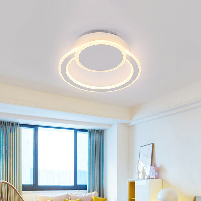 White/Green Hoop LED Flush Mount Light Simplicity Metal Ceiling Lighting in Warm/White Light for Bedroom White Clearhalo 'Ceiling Lights' 'Close To Ceiling Lights' 'Close to ceiling' 'Flush mount' Lighting' 1958969