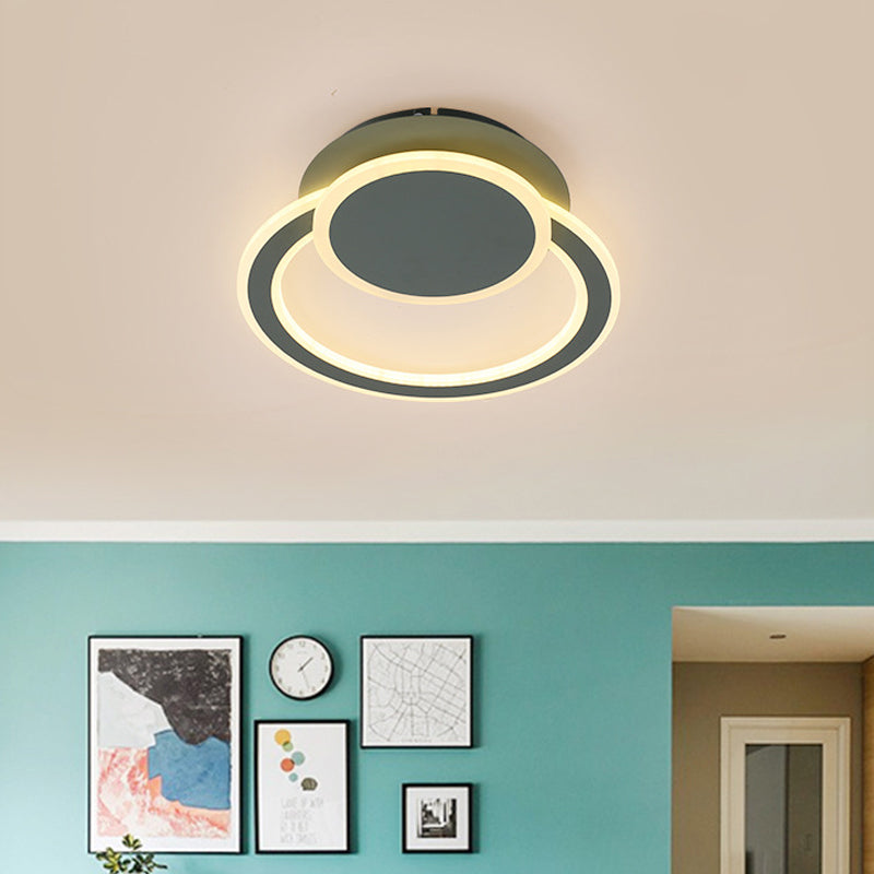 White/Green Hoop LED Flush Mount Light Simplicity Metal Ceiling Lighting in Warm/White Light for Bedroom Clearhalo 'Ceiling Lights' 'Close To Ceiling Lights' 'Close to ceiling' 'Flush mount' Lighting' 1958975