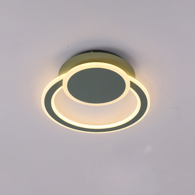 White/Green Hoop LED Flush Mount Light Simplicity Metal Ceiling Lighting in Warm/White Light for Bedroom Clearhalo 'Ceiling Lights' 'Close To Ceiling Lights' 'Close to ceiling' 'Flush mount' Lighting' 1958977