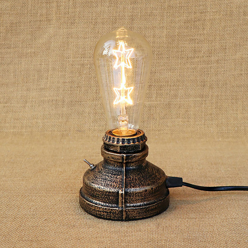 Bronze/Aged Brass 1 Head Table Lighting Industrial Wrought Iron Bare Bulb Standing Table Lamp with Plug In Cord Clearhalo 'Lamps' 'Table Lamps' Lighting' 195901