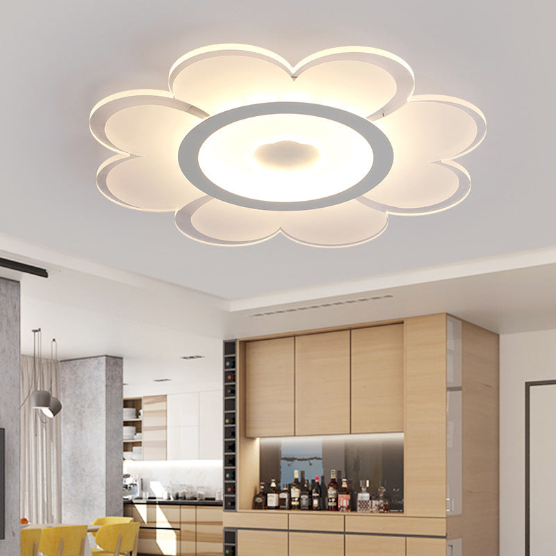 Flower Shaped Acrylic Ceiling Light Fixture Contemporary White LED Flush Mount Lighting for Living Room, 8"/19.5"/31" W White Clearhalo 'Ceiling Lights' 'Close To Ceiling Lights' 'Close to ceiling' 'Flush mount' Lighting' 1959014