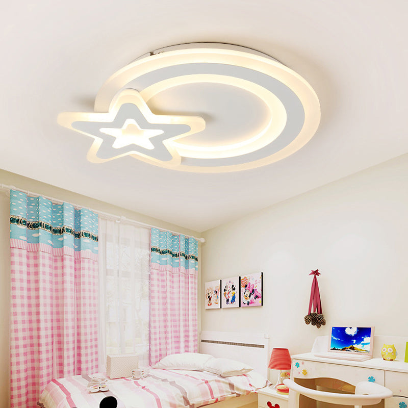 Ultra-Thin Nordic LED Ceiling Lamp White Triangle/Loving Heart/Star Flush Mount Light with Acrylic Shade, Warm/White Light White Star Clearhalo 'Ceiling Lights' 'Close To Ceiling Lights' 'Close to ceiling' 'Flush mount' Lighting' 1959023