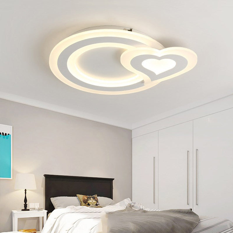 Ultra-Thin Nordic LED Ceiling Lamp White Triangle/Loving Heart/Star Flush Mount Light with Acrylic Shade, Warm/White Light White Loving Heart Clearhalo 'Ceiling Lights' 'Close To Ceiling Lights' 'Close to ceiling' 'Flush mount' Lighting' 1959038