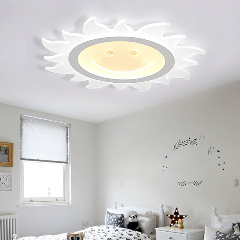 Acrylic Sun Shaped Ceiling Lamp Cartoon White LED Flush Mount Light Fixture in Warm/White Light, 16.5"/20.5"/31" W Clearhalo 'Ceiling Lights' 'Close To Ceiling Lights' 'Close to ceiling' 'Flush mount' Lighting' 1959084